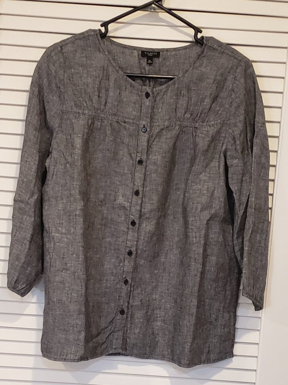 Talbots Women's 100% Linen collarless button down 3/4 sleeves blouse Size M P